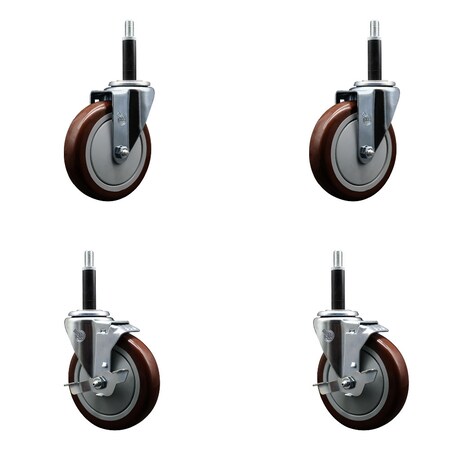 Service Caster 5'' SS Maroon Poly Wheel Swivel 3/4'' Expanding Stem Caster Set 2 Brakes, 4PK SCC-SSEX20S514-PPUB-MRN-2-TLB-2-34